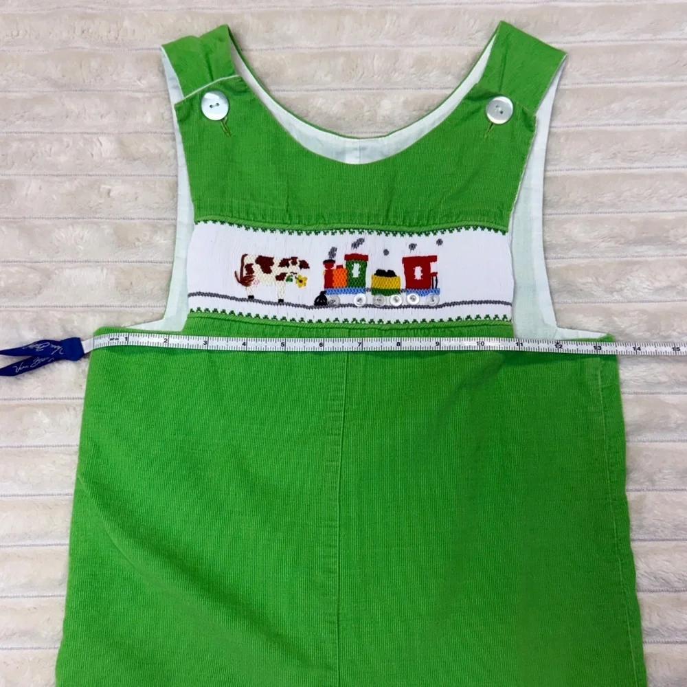 Anvy Kids: Boys Smocked Green Jon Jon, Cows and Train, Size 4T